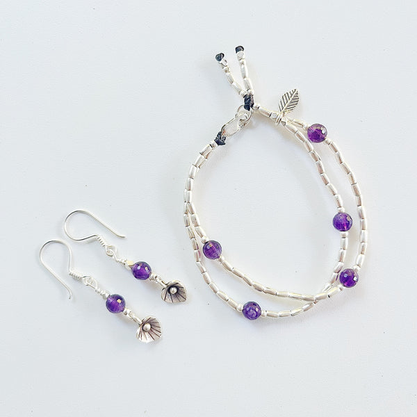 AMETHYST BRACELET & EARRINGS SET