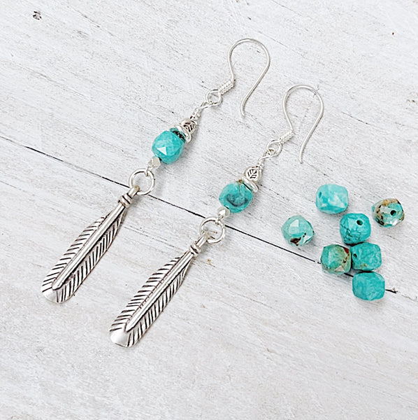 HOWLITE TRIBAL FEATHER EARRINGS