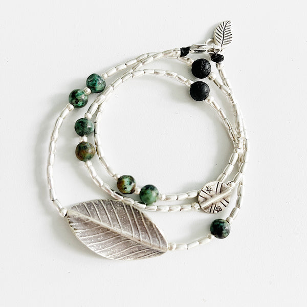 AFRICAN TURQUOISE & BLACK LAVA BRACELET/NECKLACE WRAP