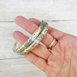 SILVER FLOWER ETCHED CUFF BANGLE