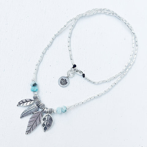 LARIMAR FEATHER AND LEAF NECKLACE