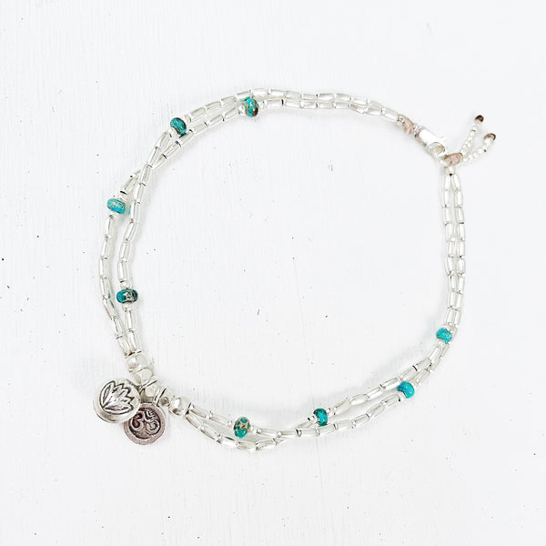 Turquoise Lotus bell & Om Anklet