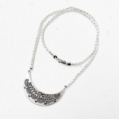 HAND ETCHED CRESCENT MOON NECKLACE