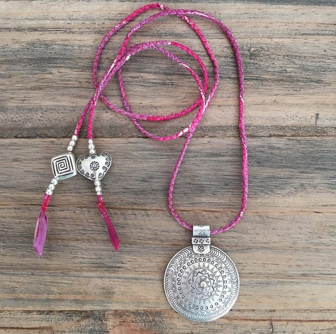 PINK MANDALA SILK NECKLACE