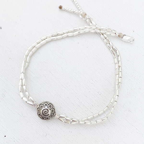SILVER FLOWER SWIRL ANKLET – SilverGoddess - Main Image